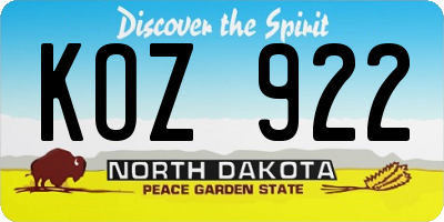 ND license plate KOZ922