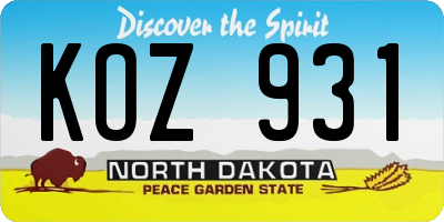 ND license plate KOZ931
