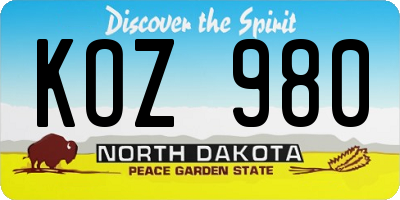ND license plate KOZ980