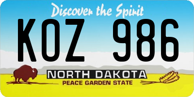 ND license plate KOZ986