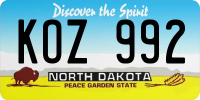 ND license plate KOZ992