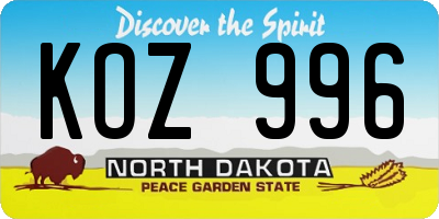 ND license plate KOZ996