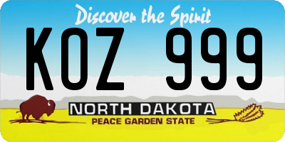 ND license plate KOZ999