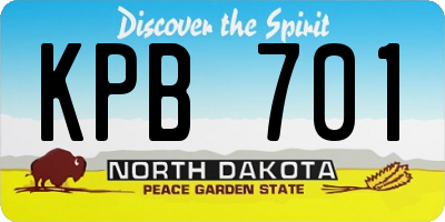 ND license plate KPB701