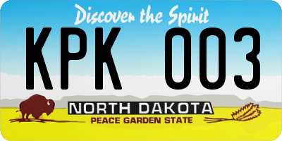 ND license plate KPK003