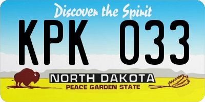 ND license plate KPK033