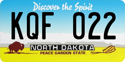 ND license plate KQF022