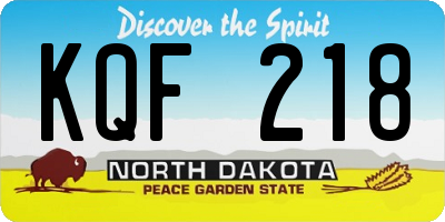 ND license plate KQF218