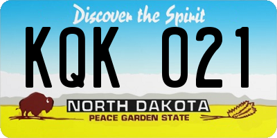 ND license plate KQK021