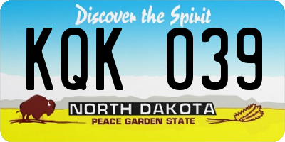 ND license plate KQK039