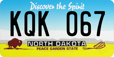 ND license plate KQK067