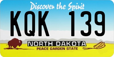 ND license plate KQK139