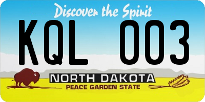 ND license plate KQL003