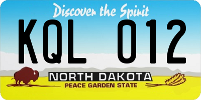 ND license plate KQL012