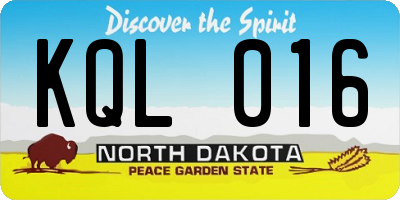ND license plate KQL016