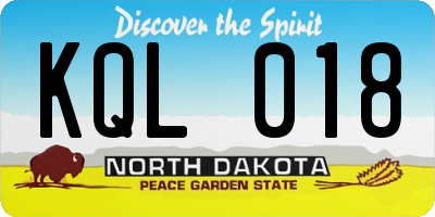 ND license plate KQL018