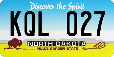 ND license plate KQL027
