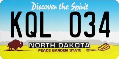 ND license plate KQL034