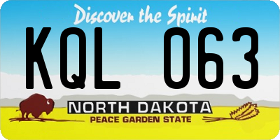 ND license plate KQL063