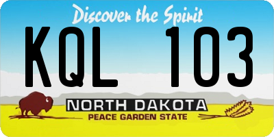 ND license plate KQL103
