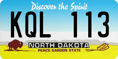 ND license plate KQL113