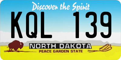 ND license plate KQL139
