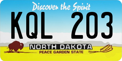 ND license plate KQL203