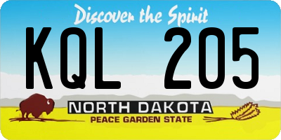 ND license plate KQL205