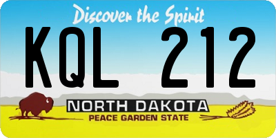 ND license plate KQL212