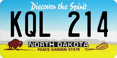 ND license plate KQL214
