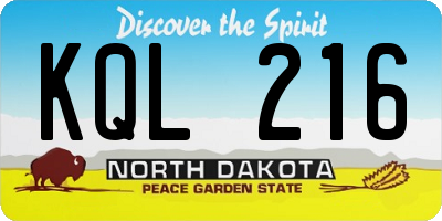 ND license plate KQL216