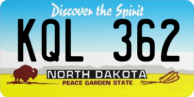 ND license plate KQL362