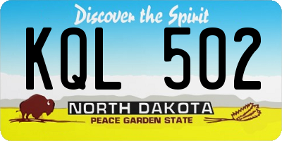 ND license plate KQL502