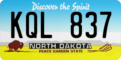ND license plate KQL837