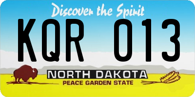 ND license plate KQR013