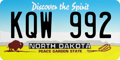 ND license plate KQW992
