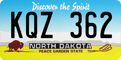 ND license plate KQZ362