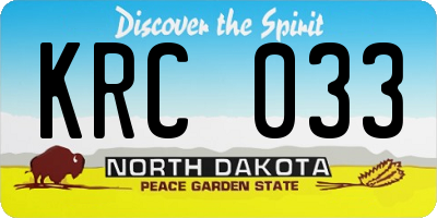 ND license plate KRC033