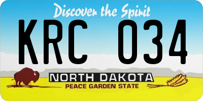 ND license plate KRC034