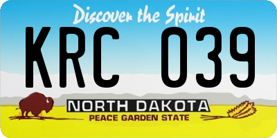 ND license plate KRC039