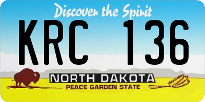 ND license plate KRC136