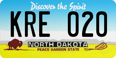 ND license plate KRE020