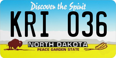 ND license plate KRI036