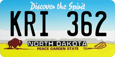 ND license plate KRI362