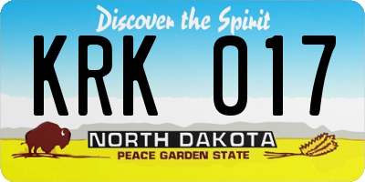 ND license plate KRK017