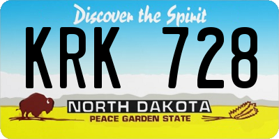 ND license plate KRK728
