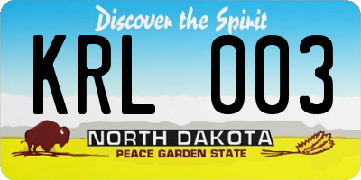 ND license plate KRL003