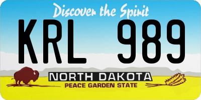 ND license plate KRL989