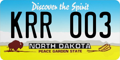 ND license plate KRR003