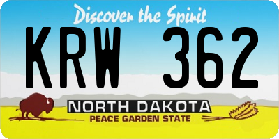 ND license plate KRW362